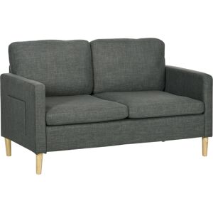 HOMCOM Canapé 2 places style contemporain avec 2 coussins de dossier rembourrés et 2 poches latérales 143L x 76l x 83Hcm gris