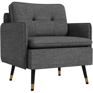 HOMCOM Fauteuil scandinave dossier capitonné avec passepoil en tissu 76 x 68 x 80 cm gris et pieds en métal noir et doré