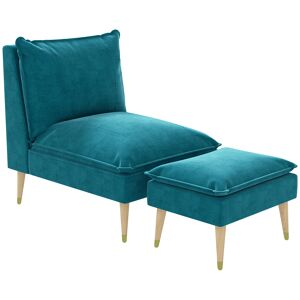 HOMCOM Fauteuil de relaxation avec repose-pieds fauteuil relax de salon pieds en bois d'hévéa revêtement aspect velours bleu