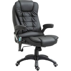 HOMCOM Fauteuil chaise de bureau chaise ergonomique direction pivotant massant chauffant électrique revêtement synthétique noir   Aosom France