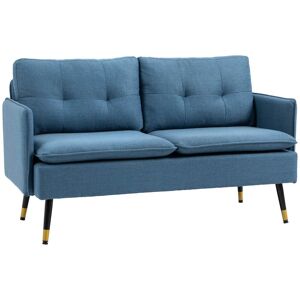 HOMCOM Canapé 2 places design scandinave tissu effet lin avec passepoil 139 x 68 x 80 cm bleu