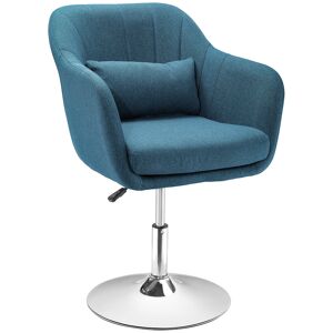 HOMCOM Fauteuil lounge design grand confort coussins lombaires hauteur réglable pivotant 360° piètement métal chromé lin bleu