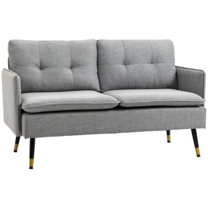 HOMCOM Canapé 2 places design scandinave tissu effet lin avec passepoil 139 x 68 x 80 cm gris   Aosom France