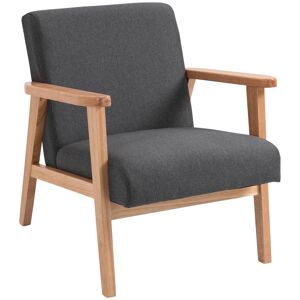 HOMCOM Chaise de salle à manger fauteuil cuisine salon chambre bureau revêtement lin cadre bois d'hévéa 68,5 x 78,5 x 75 cm gris foncé bois naturel
