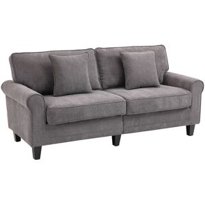 HOMCOM Canapé 3 places dim. 197L x 84P x 90H cm coussin déco. inclus pieds bois massif pin tissu Aspect velours côtelé gris