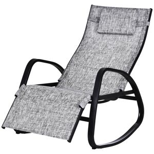 Outsunny Chaise Longue à Bascule Bain de Soleil Fauteuil à Bascule Rocking Chair Pliable Dossier Inclinable Repose-Pied Réglable Charge 160 Kg Noir