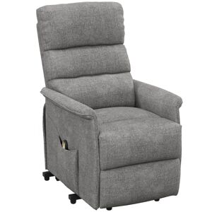 HOMCOM Fauteuil releveur inclinable avec repose-pied avec télécommande roulettes et pochette tissu de lin gris chiné