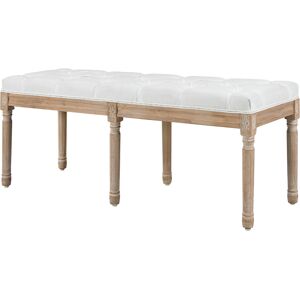 HOMCOM Banc bout de lit banquette capitonnée style vintage français revêtement tissu aspect lin pieds en bois massif crème