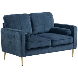 HOMCOM Canapé 2 places fixe, style moderne scandinave, 2 pochettes latérales, 2 coussins dim. 136L x 84l x 87H cm, bleu