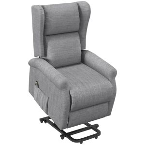 HOMCOM Fauteuil relax électrique fauteuil releveur inclinable avec repose-pied ajustable lin gris chiné Dim. 72,5L x 94l x 109H cm   Aosom France