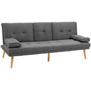 HOMCOM Canapé convertible 3 places design scandinave inclinaison dossier réglable 3 niveaux dossier centrale rabattable massif lin gris foncé