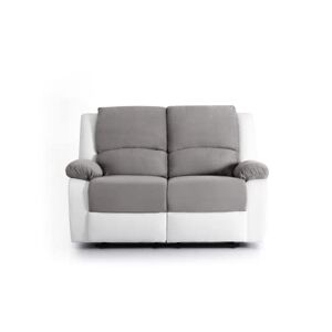 LOUNGITUDE DETENTE Canapé de relaxation Manuel 2 Places En Simili/Microfibre Gris/Blanc -L143cm - Publicité