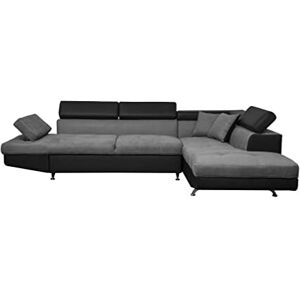 LOUNGITUDE RIO Canapé d'angle Gauche- Convertible 5 Places Coffre Têtières Simili/Microfibre Gris/Noir L271cm - Publicité