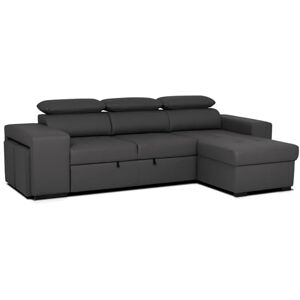 BUDWING John Canapé d'angle Convertible Reversible 3 Places ou 4 Places Chaise Longue d'angle Droit ou Gauche Appui-tête Réglable 2 Pouf Noir Salon Décoration Maison Similicuir - Publicité