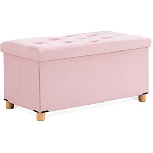 BRIAN & DANY Pouf Coffre de Rangement Boîte Tabouret Pliant Banc Pouf de Pliable, Matériau en Velours, 76 x 38 x 38 cm, Rose - Publicité