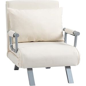 HOMCOM Fauteuil chauffeuse canapé-lit Convertible 1 Place déhoussable Grand Confort Coussin Pieds accoudoirs métal suède Blanc - Publicité