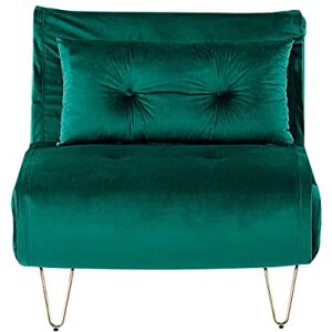 Beliani Petit Canapé Banquette Convertible 1 Place Lit d'Appoint en Velours Vert Foncé avec Pieds en Métal Doré Design Glamour Moderne - Publicité