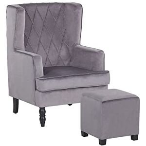 Beliani Fauteuil Bergère en Velours Gris avec Repose-Pieds et Coutures Décoratives Confort et Élégance pour Salon ou Chambre Classique et Rétro - Publicité