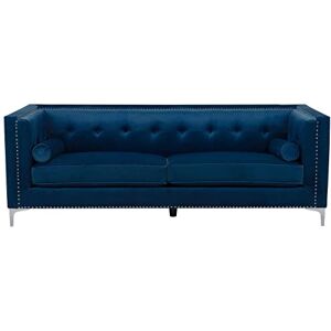 Beliani Canapé 3 Places Type Chesterfield en Velours Bleu Foncé Capitonné pour Salon Glamour et Design - Publicité