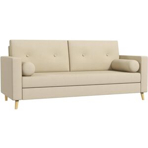 HOMCOM Canapé 3 Places, canapé de Salon en Tissu Aspect Lin, 180 cm, Style scandinave, avec 2 Petits Coussins supplémentaires, piètement Bois Massif, Blanc crème - Publicité