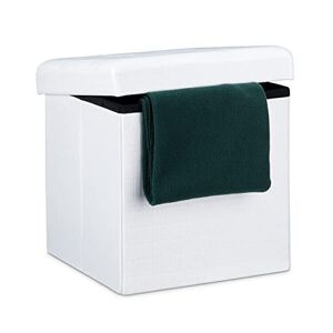 Relaxdays Tabouret pliant en lin pouf de rangement pliable repose-pieds de stockage carré 38 x 38 x 38 cm, blanc - Publicité