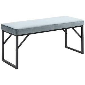 HOMCOM Banc Bout de lit Banquette Banc en Tissu Velours Cadre en Acier 100 x 35 x 47 cm Bleu Clair - Publicité