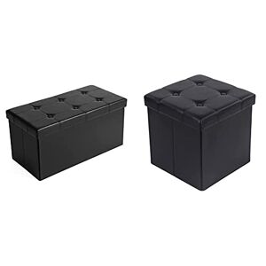 SONGMICS Pouf Coffre de Rangement Gain de Place Boîte Tabouret &  Tabouret Pouf Coffre Boîte de Rangement Repose-Pied Cube Siège Pliable Gagner de l'espace Noir 38 x 38 x 38 cm - Publicité