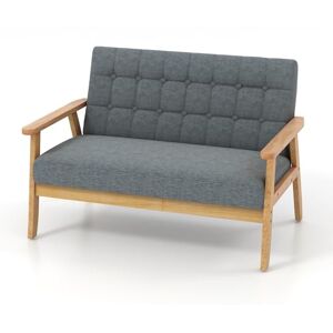 COSTWAY Canapé 2 Places, Fauteuil Salon avec Cadre en Bois d'Hévéa & Tissu en Lin Respirant, Fauteuil Scandinave Rembourré Boutonné pour Chambre, Salle d'Étude, Charge 250KG, 114 x 72 x 77 cm - Publicité