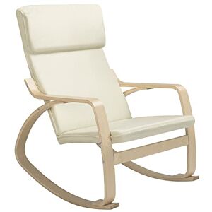BAKAJI Beige Chaise à Bascule Fauteuil Relax en Coton Dossier, Coussin Ergonomique, Bois, Standard - Publicité