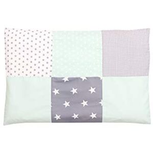 ULLENBOOM ® Housse de Coussin Patchwork 40x60 cm Gris Mint (Taie d’oreiller décoratif en coton, rectangulaire, Motifs étoiles, vichy & pois) - Publicité