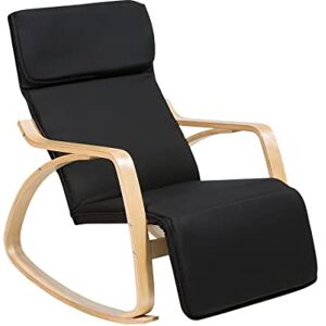 Beliani Fauteuil à Bascule Relax en Tissu Noir et Bois Clair avec Repose-pied Réglable et Appui-tête pour Salon au Style Moderne - Publicité