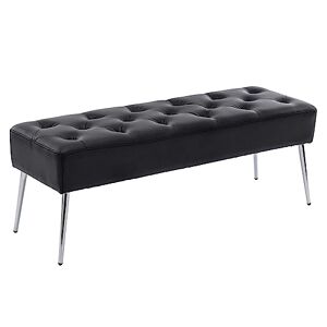 DUHOME Banc avec Boutons, Rembourré Banc Rembourré Banc de Chaussures avec Repose-Pieds Banc de Lit Tabouret pour Entrée Salon Chambre à Coucher, Noir - Publicité