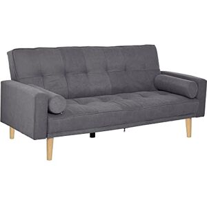 HOMCOM Canapé Convertible 3 Places Design scandinave Dossier inclinable 3 Positions Pieds Bois Tissu Lin Gris - Publicité