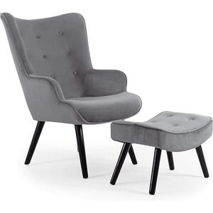 Menzzo Fauteuil scandinave + pouf Lylou Velours Gris - Publicité