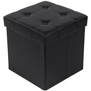 SONGMICS Tabouret Pouf Coffre Boîte de Rangement Repose-Pied Cube Siège Pliable Gagner de l'espace Noir 38 x 38 x 38 cm LSF30B - Publicité