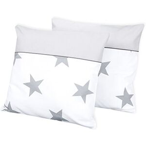 KRAFTKIDS Housse de coussin Force Kids Grande étoiles sur blanc/gris Gris Uni - Publicité