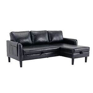 SUPPNEED Canapé-lit convertible 3 places en forme de L avec chaise de rangement Pour le salon Cuir synthétique noir - Publicité