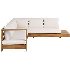 Beliani Salon de Jardin en Bois d'Acacia Canapé Modulable avec Coussin Blanc Marettimo - Publicité