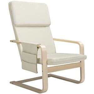 BAKAJI Chaise Fauteuil en bois de bouleau avec revêtement en coton rembourré en éponge, très haute densité, fauteuil relax avec sac à 2 compartiments et coussin, assise ergonomique (Beige) - Publicité