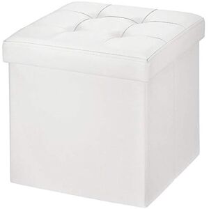 BRIAN & DANY Pouf Coffre de Rangement Tabouret Pliant Pouf de Pliable Cube Simili Cuir, 38 x 38 x 38 cm, Blanc - Publicité