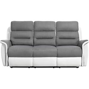 LOUNGITUDE LEON Canapé de relaxation Manuel 3 Places Inclinaison réglable Simili/Microfibre Blanc/Gris -L191cm - Publicité