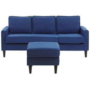 Beliani Canapé Fixe 3 Places en Tissu Bleu avec Pouf Ottoman Confortable pour Salon au Design Moderne - Publicité