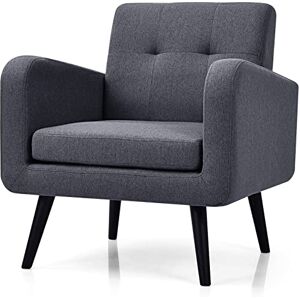 COSTWAY Fauteuil de Salon Rembourré, Fauteuil Scandinave avec Pied en Bois Massif d'Hévéa, Chaise d'Appoint en Tissu de Lin, Canapé 1 Place, pour Chambre, Bureau, Salle d’Étude, Charge 120 KG (Gris) - Publicité