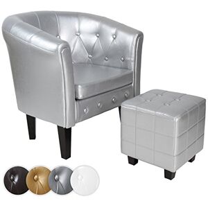 Miadomodo ® Fauteuil Chesterfield avec Repose-Pied en Simili Cuir, avec Éléments Décoratifs Touffetés, Couleur au Choix Chaise, Cabriolet, Tabouret Pouf, Meuble de Salon (Argenté) - Publicité