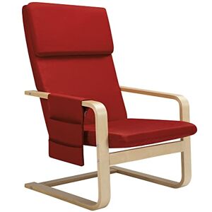 BAKAJI Chaise à bascule en bois de bouleau avec revêtement en coton rembourré en éponge haute densité, fauteuil oscillant relax avec sac à 2 compartiments et coussin, assise ergonomique (rouge) - Publicité