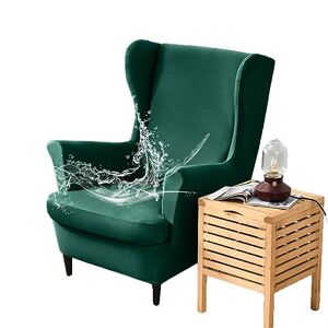 FANSU Housse de Fauteuil à Oreilles Extensible 2 Pièces Imperméable Couverture de Fauteuil, Couleur Unie Housse de Fauteuil Antidérapante avec Housse de Coussin, pour Salon Hôtel (Vert foncé) - Publicité