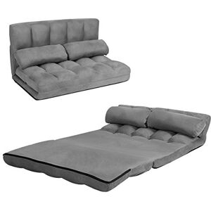 COSTWAY Canapé de Sol Ajustable, Canapé-Lit Paresseux Pliable à 6 Positions avec Housse en Tissu Détachable, Daim Durable et 2 Oreillers pour Chambre/Salon/Balcon, Charge Max 150KG (Gris) - Publicité