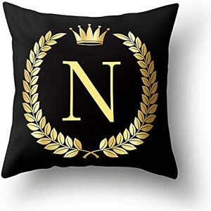 Ximai 45x45cm Housse de Coussin Taies d'oreiller Or Noir Alphabet Lettres majuscules Feuille Couronne Lavable 17.71"x17.71" #N - Publicité