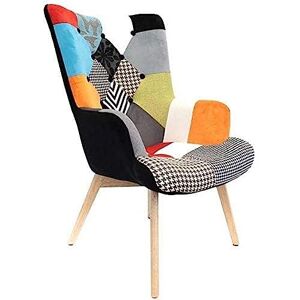 HOME DECO FACTORY THE  HD3610 Fauteuil A Patchwork Helsinki Multicolore Mobilier, Assise, Confort Pour Salon Salle à Manger en Bois Tissu Scandinave, Polyester, Orange, 66 x 99,5 x 72 cm - Publicité