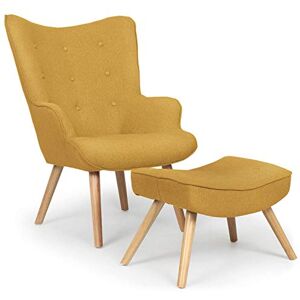 Menzzo Fauteuil Détente scandinave + pouf Lylou Tissu Jaune avec Repose-pieds - Publicité